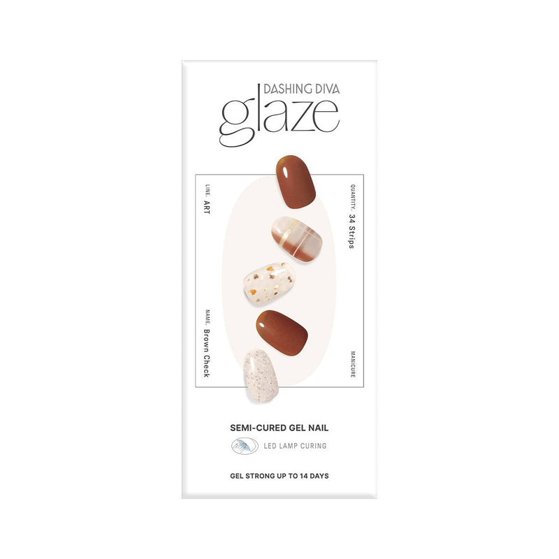 Glaze Semi-Cured Gel Nail: ZMA437N Brown Check
